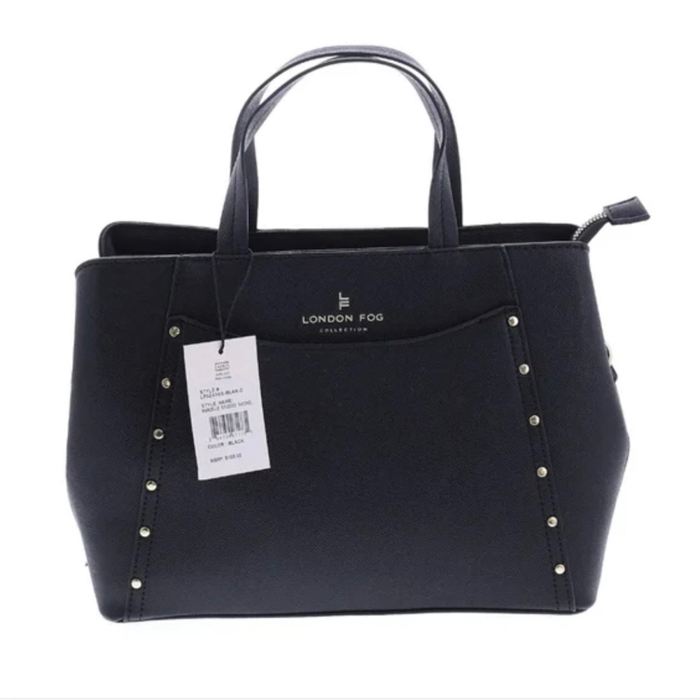 London Fog Marcelle Studded Satchel Black Purse